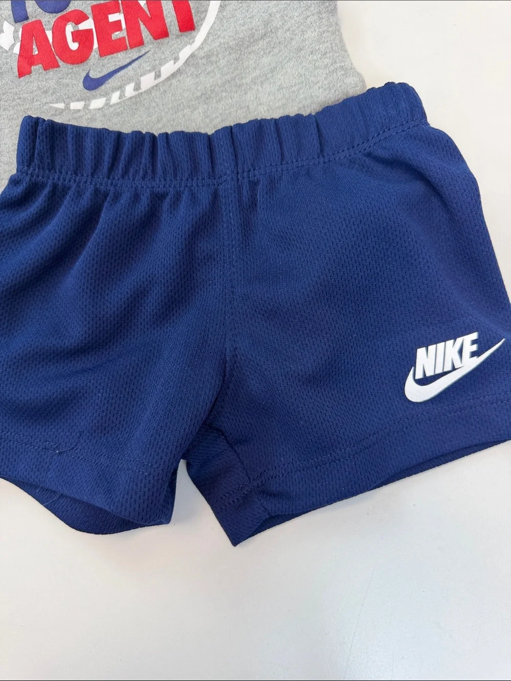 Baby Boy's Nike Gray Tee with Red & Blue Graphic + Navy Shorts - Picture 2 of 7